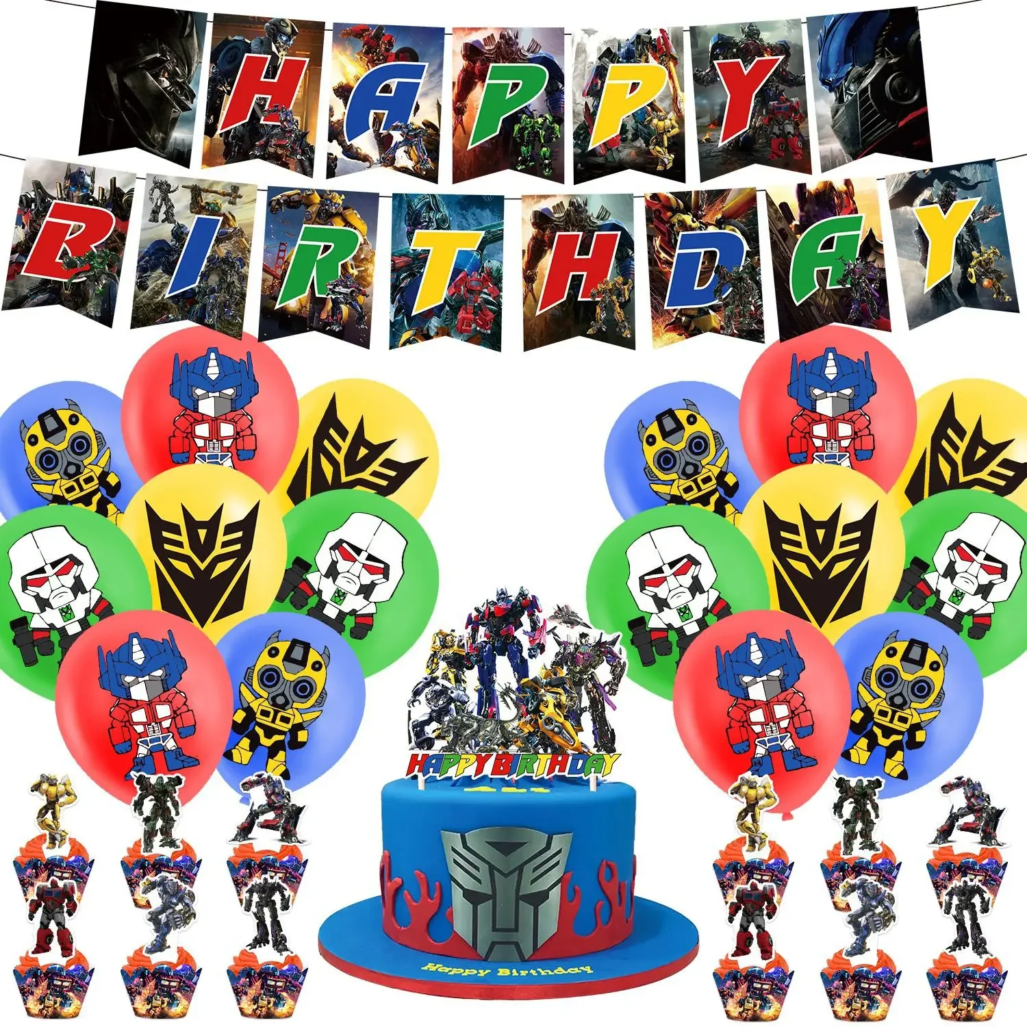 Trasforma Palloncini Foil Bumblebee Latex Ballons Robot Car Party Happy Birthday Banner Cake Topper Decorazione Ragazzi Auto Giocattolo