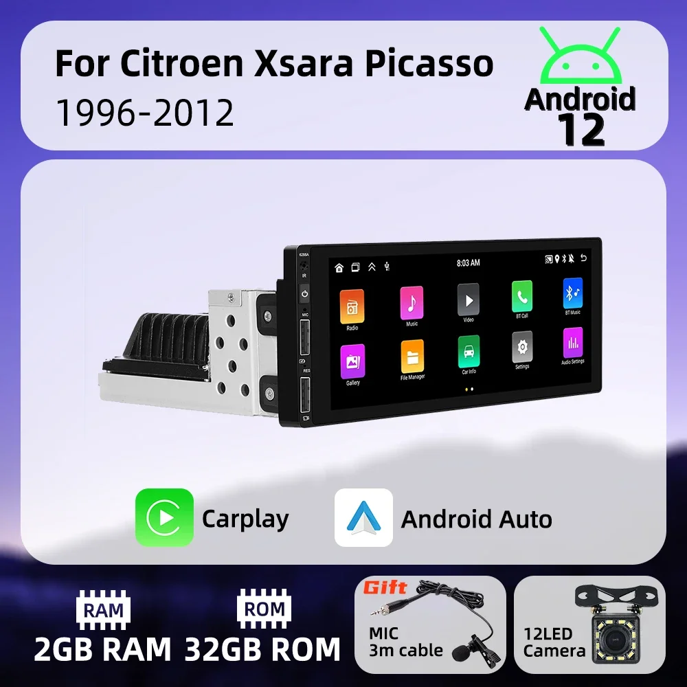 시트로엥 Xsara Picasso 1996-2012 용 안드로이드 멀티미디어, 1 Din 라디오, 스테레오 헤드 유닛, 카플레이, 오토라디오, GPS 내비게이션, 6.9 인치