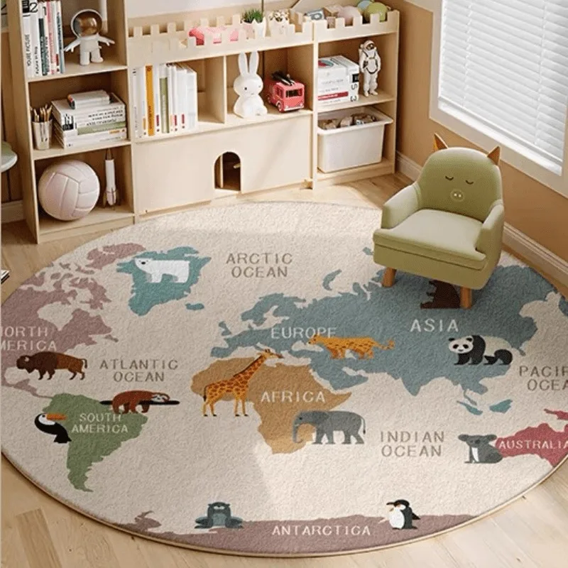Round Cartoon Carpet for Living Room Sofa Nursery Play Mat for Children Bedroom Rugs