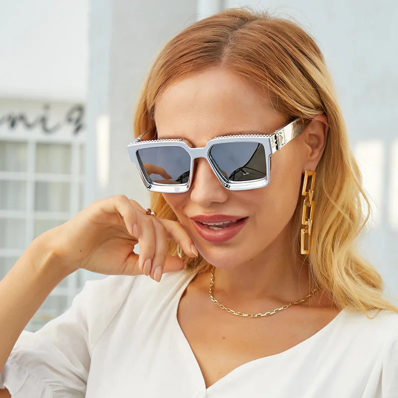 New Diamond-encrusted Large Thick Frame Square Sunglasses Women Golden  Chain Millionaire Sunglasses for Men Shades UV400 Glasses