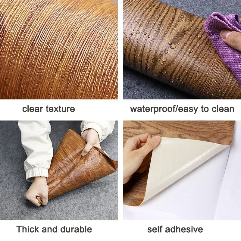 Description Picture 5 of itemWood Planks Grain Retro Faux Wood Wallpaper Roll Waterproof PVC Self Adhesive Wall Stickers Removable Vinyl Restaurant Wallpaper