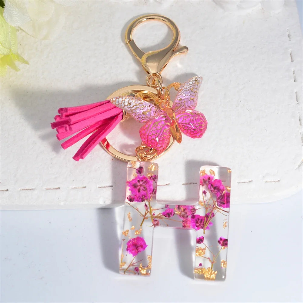 Portachiavi Personalizzato Con Lettera Iniziale, Ciondolo Farfalla E Cuore In Resina Rosa, Regalo Per Ragazze - copertina