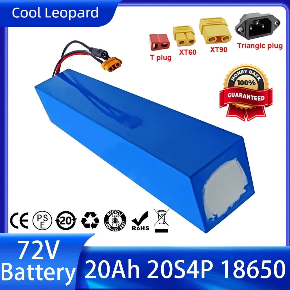 

72V 20Ah Lithium Battery Rechargerable 20S4P 18650 Battery Pack Electric Ebike Bicycle Motorcycle Original Batteries+Charger
