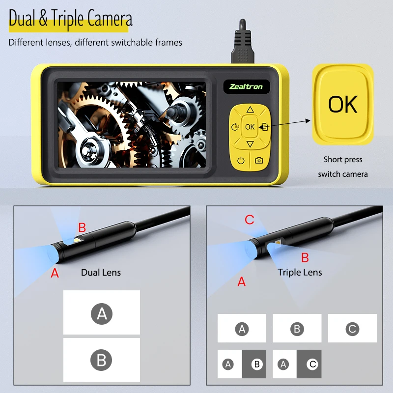 1-15m 4.3'' IPS 산업용 내시경 3.9mm/5.5mm/8mm 1080P 카메라 분리형 디자인 자동 초점 8mm 1920P 리지드 케이블 2600mAh