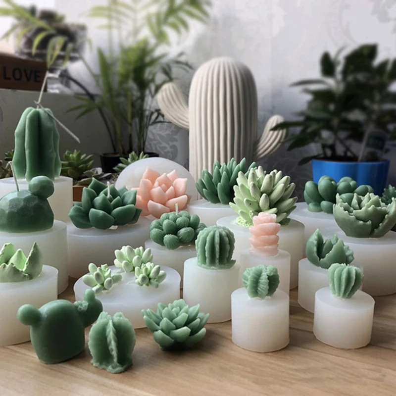 DIY Succulent Cactus Scented Candle Molds Cute Simulation Plant Silicone Mold Flower Plaster Soap Aromatherapy Candle Making