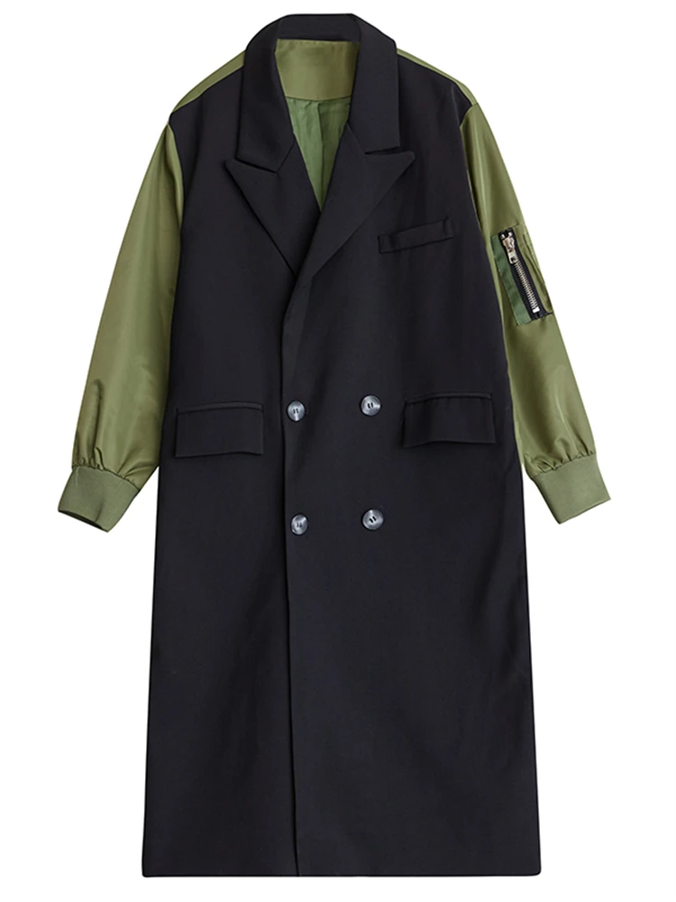 2025 Autumn Winter Oversized Turn-down Collar Trench Coat For Women Casual Loose Vintage Patchwork Fashion Outerwear Cardigan