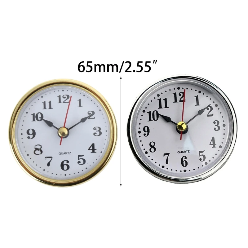 831B Mini Clock Insert 2-1/2Inch 65mm Round Movement Clock White Face Golden/Silver Tone Arabic Numerals Head