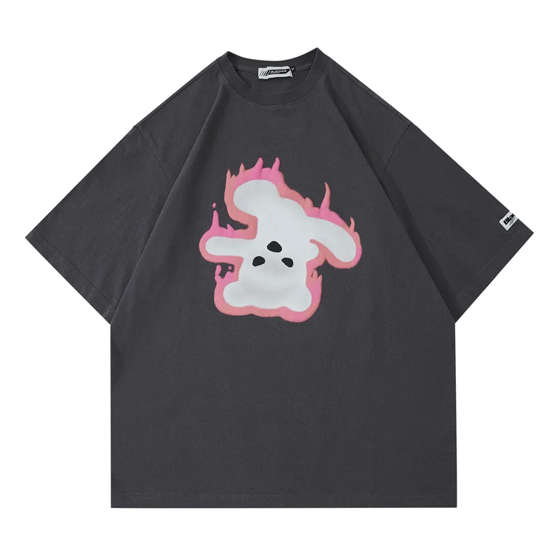

2023 Streetwear Harajuku Summer Short Sleeve T shirts Hip Hop Little bear Letter Print T Shirts Casual Cotton Unisex Tops