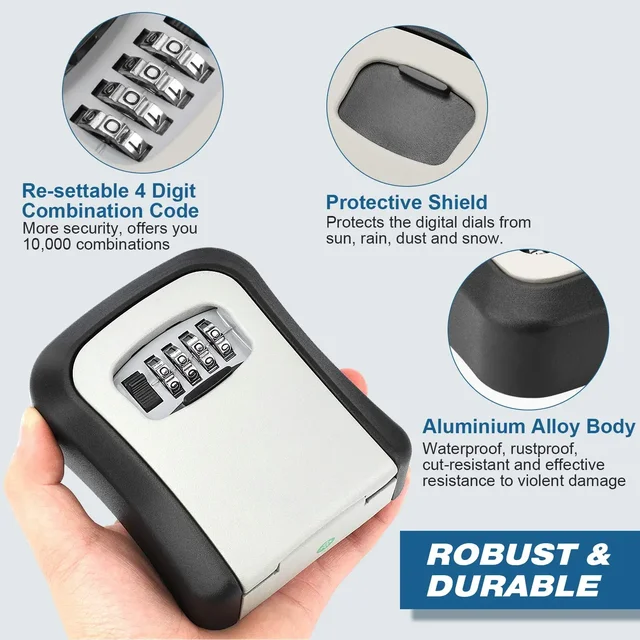 Wall Mount Key Lock Box 4 Digit Password Code Security Lock No Key for Home Office Key Safe Secret Storage Box Organizer 2
