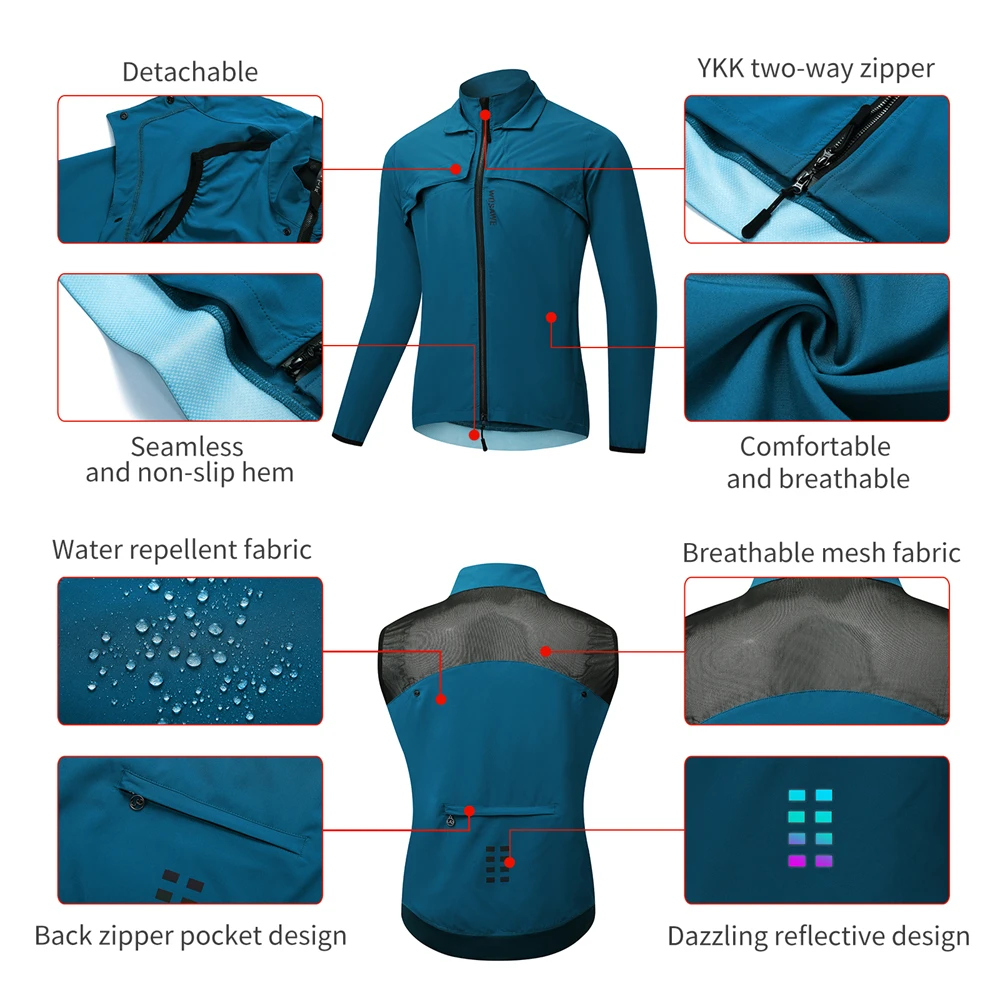 MTB Bicycle Jacket Water-repellent Cycling Windbreaker Adjustable Sleeveless Vest Breathable Wind Coat