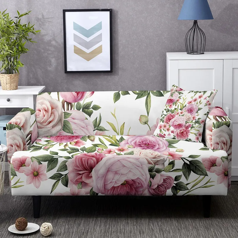 Stretch Slipcovers 1/2/3/4 Seat Peony Print Sectional Elastic Sofa Cover For Living Room L Shape Anti-slip Couch Covers 3