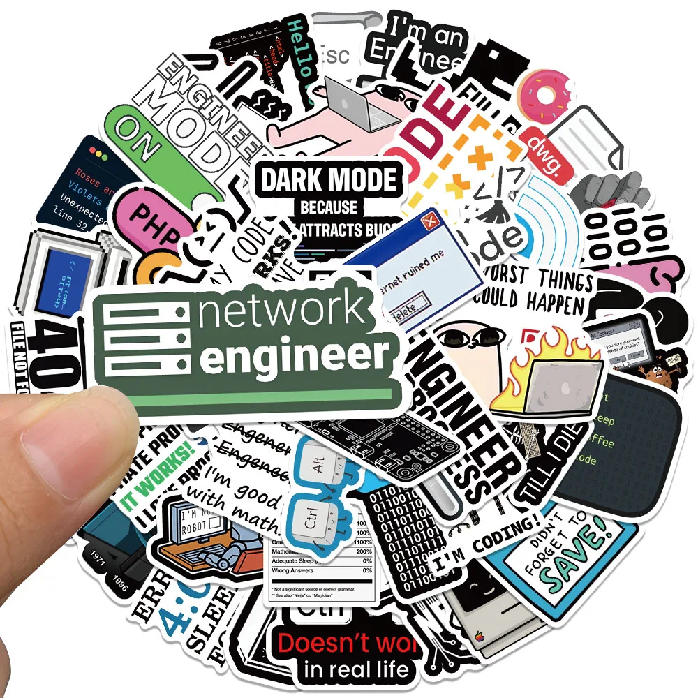 50 Pcs Programming Stickers Gifts For Kids Teens Developers Programmers Hackers Engineers, Cartoon Program Code Meme Mode Vinyl Decals For Decor Laptops Water Bottles Guitar Scrapbook