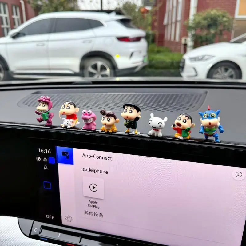 8PCS Crayon Shin-chan Car Ornaments Auto Dashboard Turning Racing Model Deco Car Individuality Center Console Decoration Kit