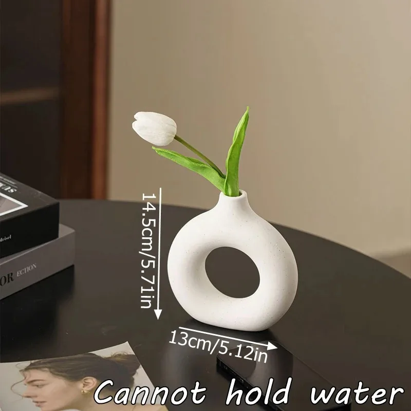 Creative Donut-Shaped Vase, Nordic-Style Plastic Vase, Minimalist Floral Arrangement, Table Setting, Home Living Room Decoration 6