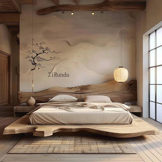 Chinese-style all-solid wood bed, wabi-sabi wind peach blossom core homestay furniture log master bedroom 1.8 meters double bed 3 Chinese-style all-solid wood bed, wabi-sabi wind peach blossom core homestay furniture log master bedroom 1.8 meters double bed 3