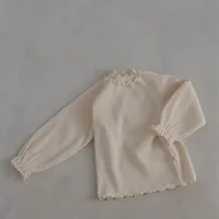 8551 2024 Korean Baby Shirt Curved Collar Elastic Pitched Longsleeve T Shirt Longsleeve Baby Top Baby Clothes 3