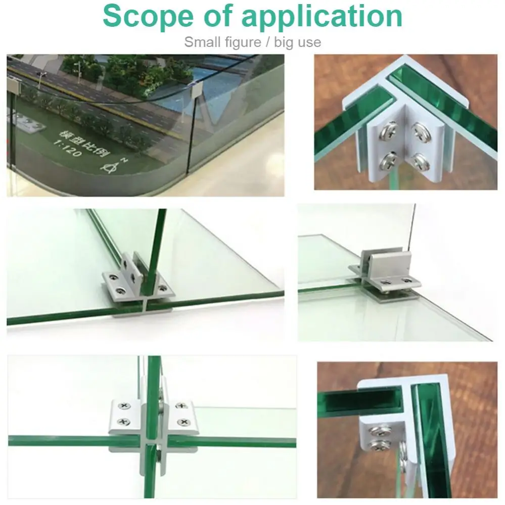 Glass Clip 1 Piece 180 Degree Adjustable Aluminum Alloy Glass Support Bracket 2 Sides Connected for Display Cabinets