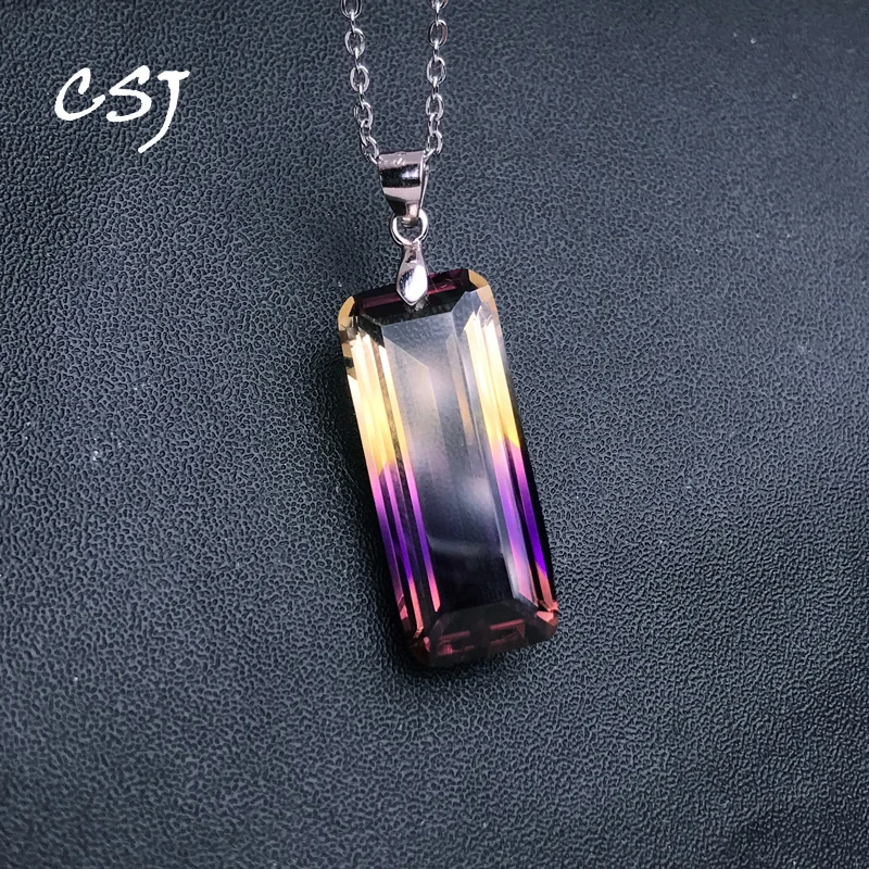 CSJ 여성용 우아한 천연 아미트린 펜던트, 스털링  원석 목걸이, 생일 파티 쥬얼리 선물, 10x20mm, 9.5ct