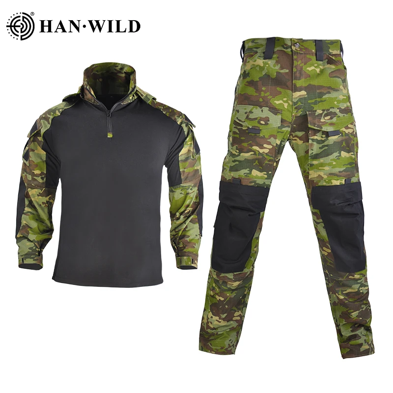 

Combat Suit Shirt+Pants with Pads Safari Shirts Hooded Airsoft Suits Hunting Clothes Tactical Pants Army Outfit Military Uniform