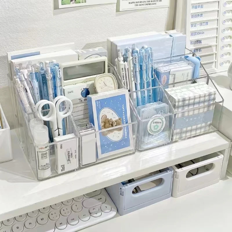 Large-Capacity Transparent Desktop Stationery Organizer with Independent Compartments Desktop Storage Rack and Organizer