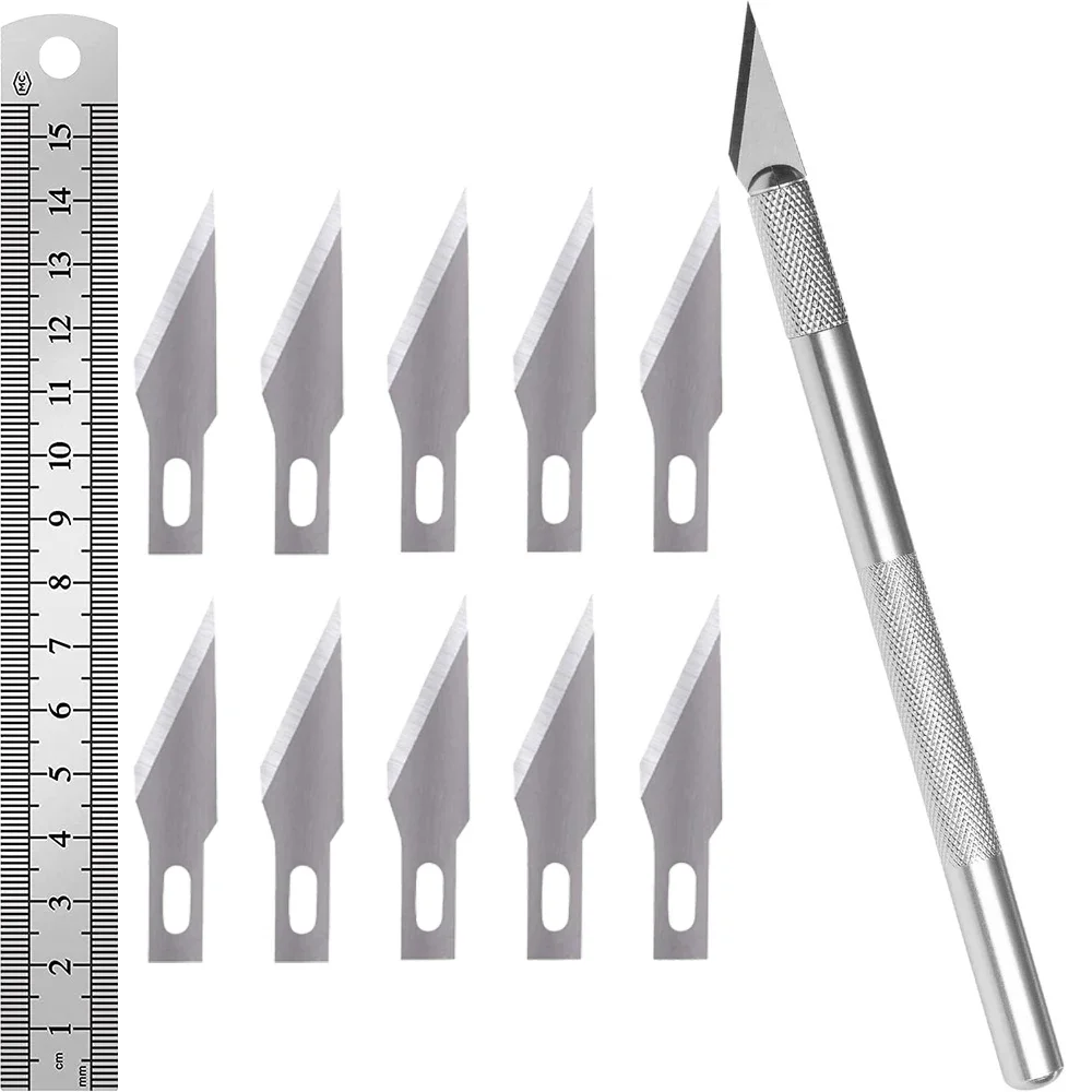Craft Knife Set with 10 Extra High-Grade Knife Set - 1pc Premium Steel Knife Blades and 15cm Ruler