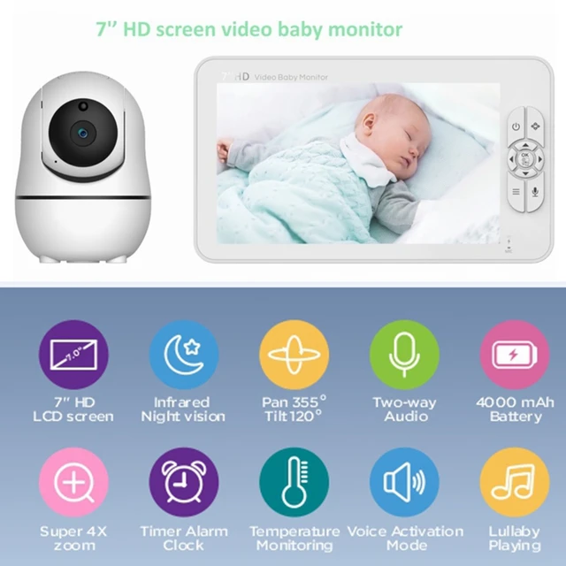  bonoch Soporte para monitor de bebé + 7 pulgadas 720P HD Video  Baby Monitor con cámara y audio sin WiFi, visión nocturna, batería de 22  horas, alcance de 1000 pies, zoom