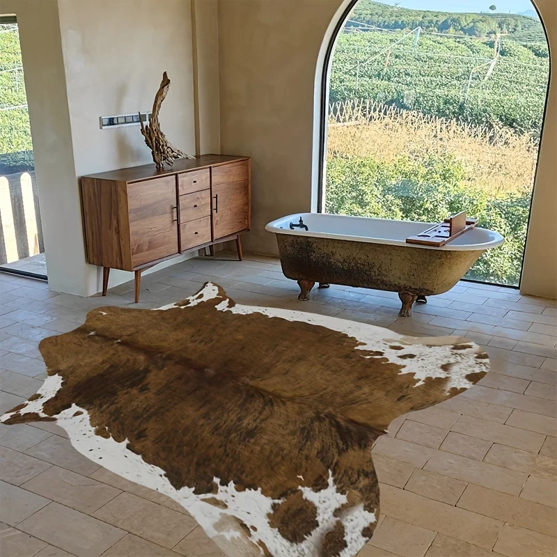 Cowhide Carpet Cow Print Rug American Style for Bedroom Living Room Cute Animal Printed Carpet Faux Cowhide Rugs for Home Decor