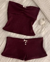 Summer Y2K High Street vintage Fashion Sexy 2-piece strapless Shorts Set Top Stretch Fairy Shorts Hottie Holiday Party set emo 2