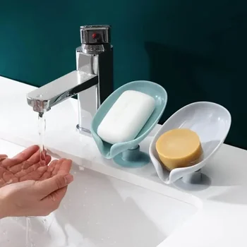 2pcs Drain Soap Holder Leaf Shape Soap Box Suction Cup Tray Drying Rack for Shower Sponge Container Kitchen Bathroom Accessories 2