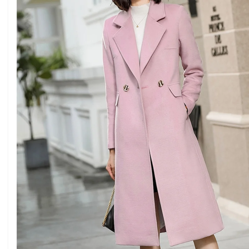 Plus-size Women's Trench Casual Extra long Loose Windbreaker Laydies Woolen Single Button Lapel Top Coat For Spring Autumn S-3XL