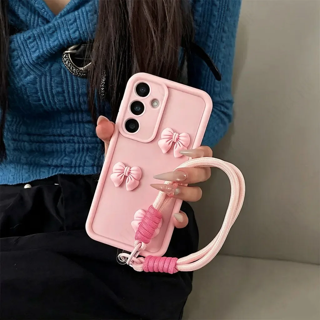 Stylish 3D Butterfly Bow Phone Case with Hand Strap Back Cover