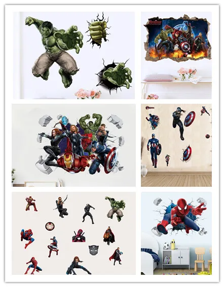 3D Avengers Hulk Spiderman Wall Sticker Children