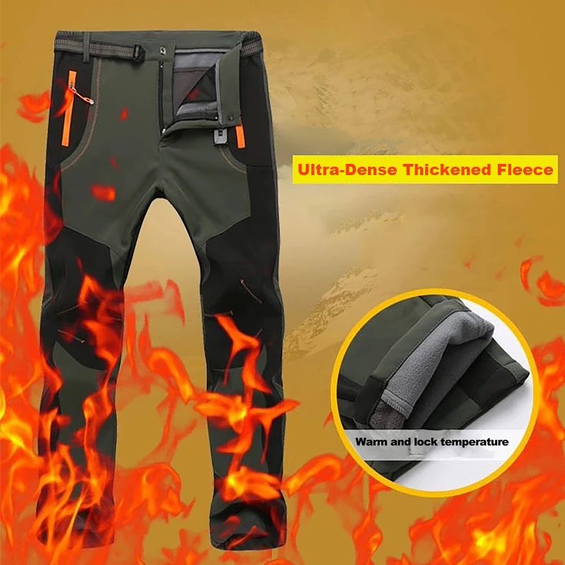Hiking Pants Fleece Pants Men Winter Thick Warm Waterproof Windproof Soft Shell Rain Trekking Camping Ski