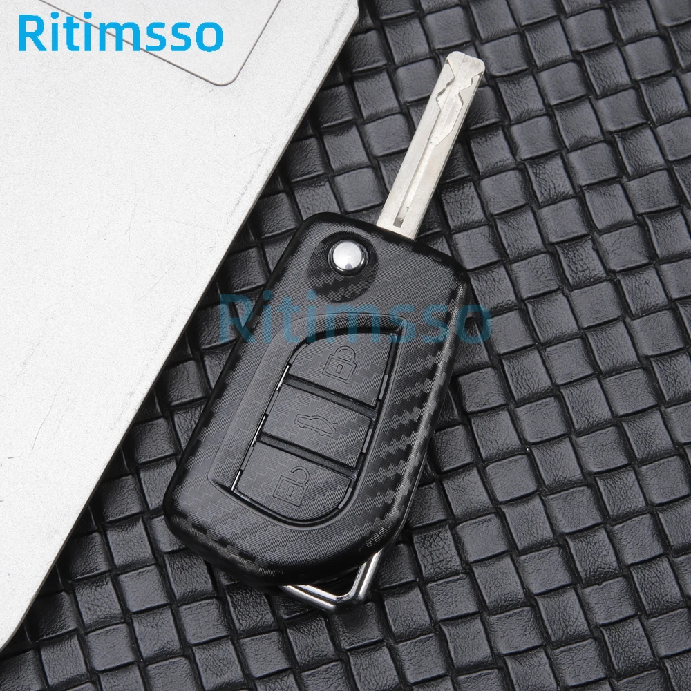 Carbon Fiber ABS Remote Car Key Holder Full Cover Case for Toyota Hilux Revo Innova Rav4 Fortuner Crystal Keyring