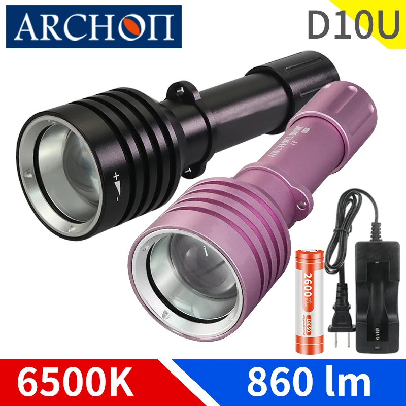 D10U Zoomable Diving Light 6500K Scuba Diving Torch Subacquea Impermeabile 60M A Fuoco Variabile Dive Torch Dive Lighting Torcia Elettrica