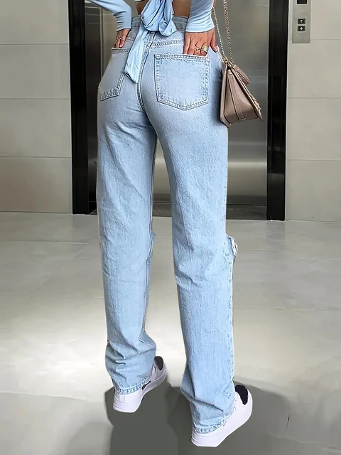Nouveaux jeans pour femmes, jeans micro-élastiques droits amples, confortables et décontractés, entièrement assortis 3
