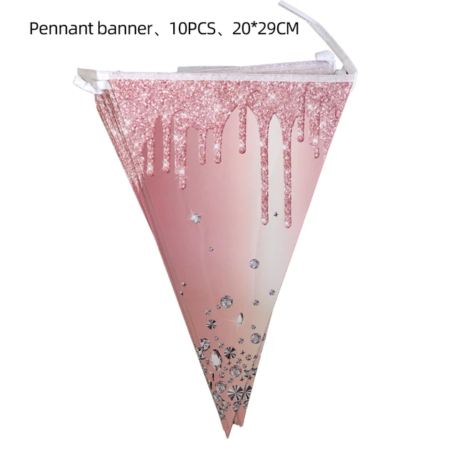 Rose Gold Bronzing Party Disposable Cutlery Set Paper Plate Birthday Wedding Bridal Shower Baby Decorative Supplies Pennant banner-10PCS