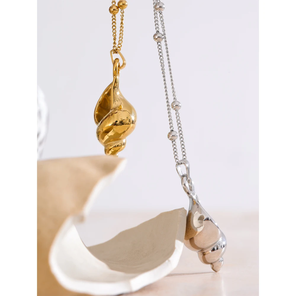 Yhpup 2025 Summer Ocean Style Metal Conch Pendant Necklace