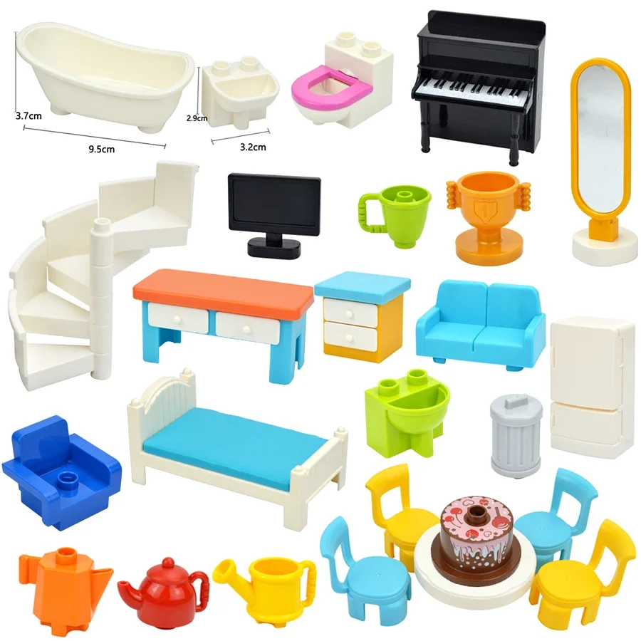 Duploes Large Particle Figures: Big Size Building Blocks for City Furniture & House Sets