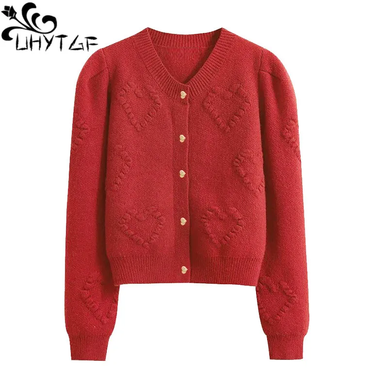 

UHYTGF Cardigan Women Long Sleeve Single Breasted Autumn Winter Sweater Coat Female Quality Sheep Cashmere Slim Warm Tops 2102