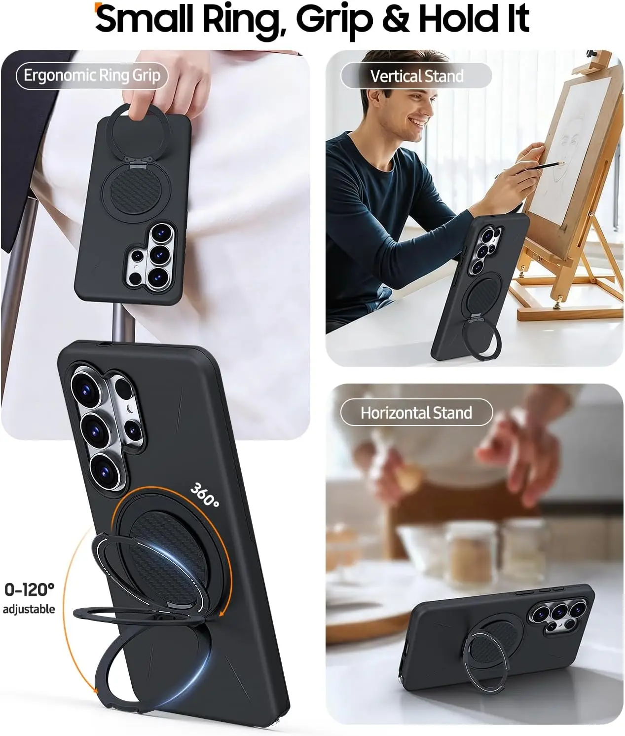 Dual Layer Magnetic Shockproof Phone Case with Ring Holder Stand & Kickstand