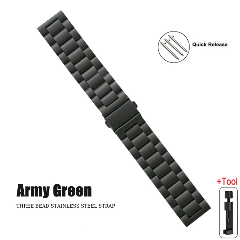 Stainless Steel Metal Watch Band, 20mm & 22mm