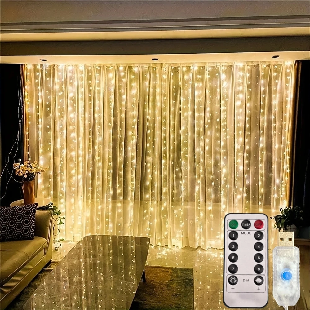 Christmas Lights LED Fairy String Curtain Lights 8 Mode Remote USB Festoon Christmas Decor For Home Holiday New Year Lamp