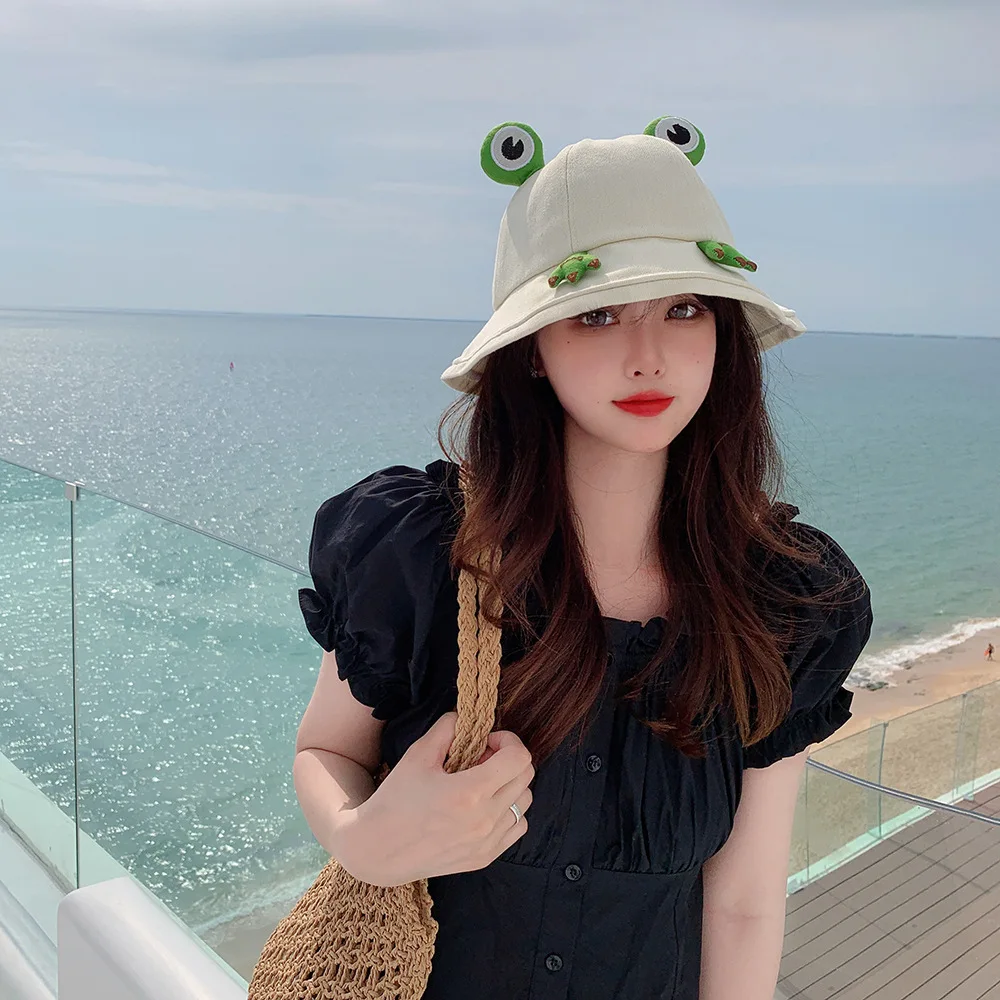 winter bucket hat womens Woman Girl Frog Cartoon Fisherman Hat Spring Autumn Foldable Bucket Hat Camping Cycling Running Sunhat Cute Couple Street Cap supreme bucket hat