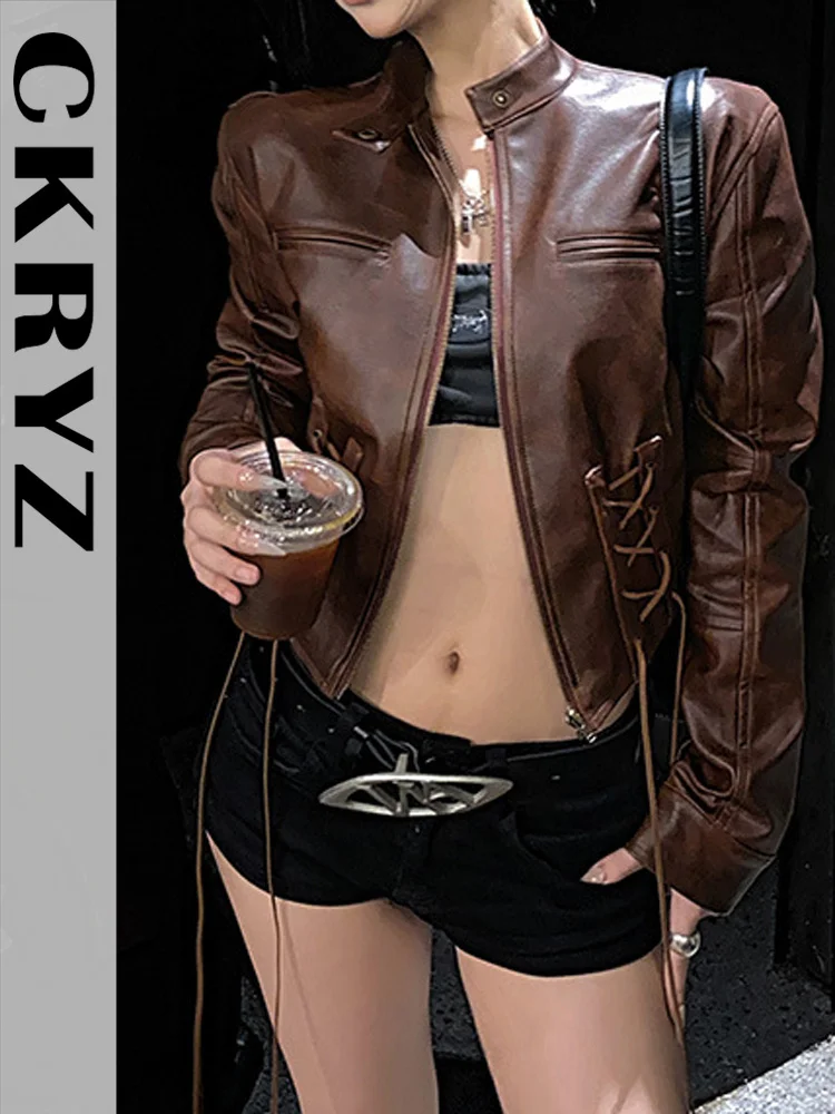 

Ladies Autumn Pu Long Sleeve Zipper Top For Women 2023 New Fashion Night Club Streetwear Y2K Clothes Jackets Wholesale