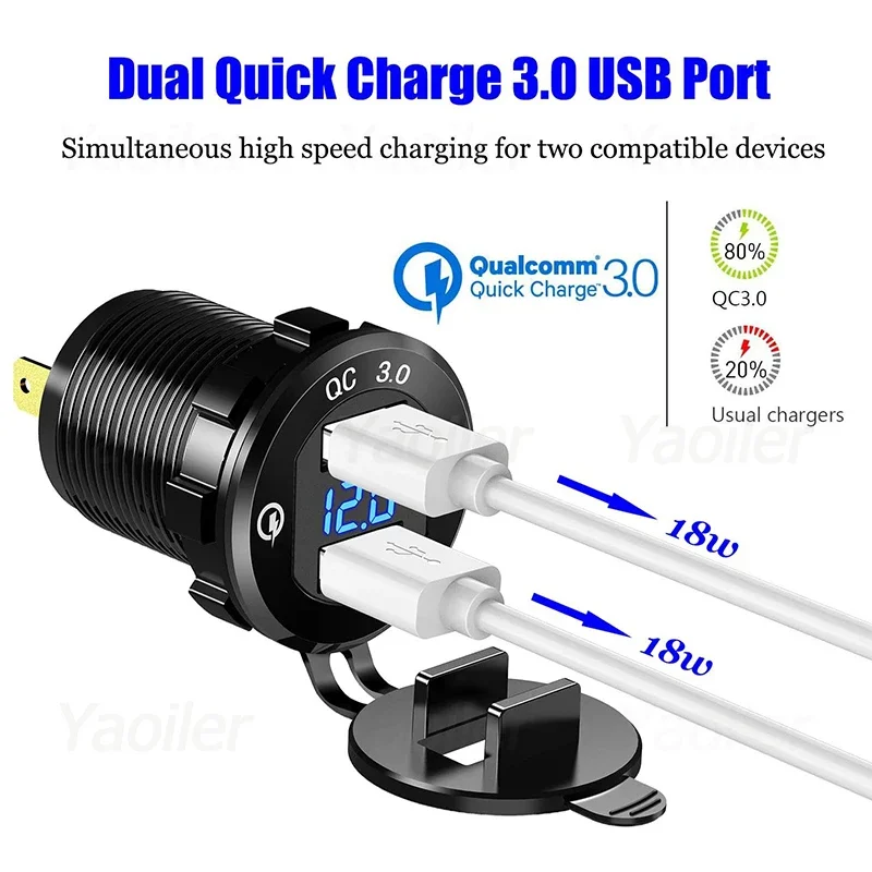 Presa Accendisigari 12V USB Pannello Con Doppie Porte PD3.0 E QC3.0, Caricabatteria Auto 120W Con Interruttore E Voltmetro LED Per Auto, Camper, Barca - 2