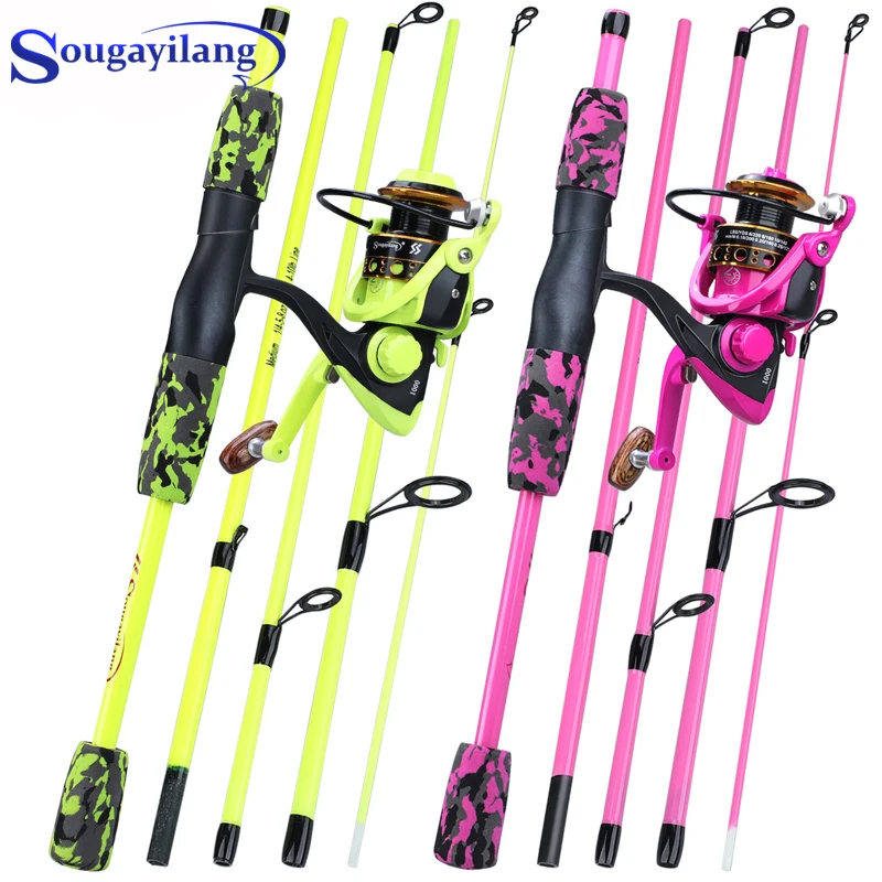 Sougayilang Portable 5 Sections Fishing Rod Combo Fishing Rod and 1000 -3000 Series Spinning Reel Set Pesca Tackle