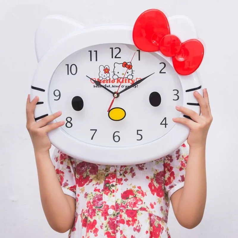 

Sanrio Animation Peripheral Hello Kitty Silent Wall Clock Cute Cartoon Clock Bedroom Girly Heart Children's Room Wall Clock