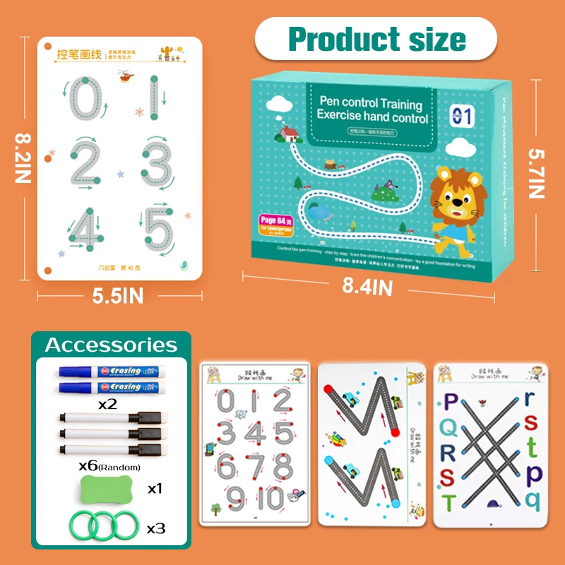 Children Montessori Drawing Toy Pen Control Training Color Shape Math Match Game Set Toddler Learning Activities Educational Toy 6