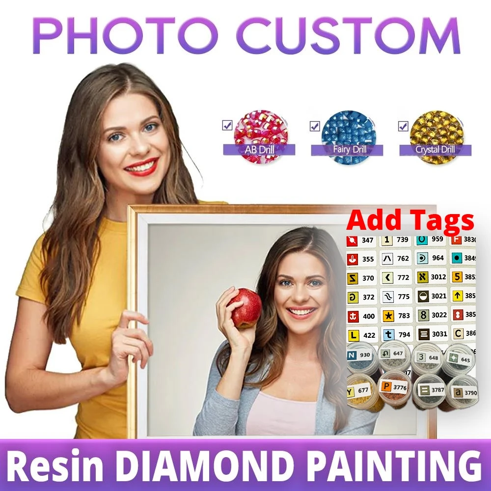 Diamond Painting Resin Fairy Dust AB crystal Photo Custom Full Square Drill 5D DIY Private Cross Stitch 3D 5D Embroidery Decor